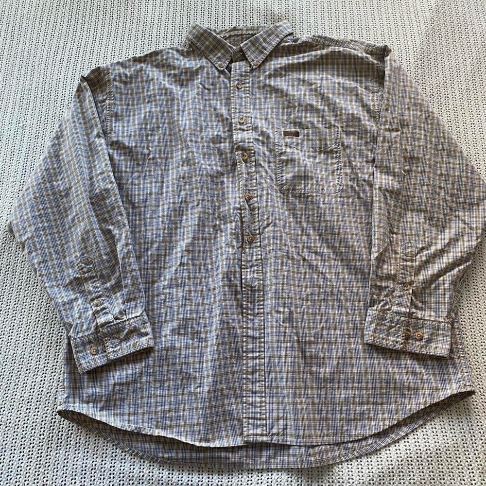 Vintage 90s Carhartt Brown & Blue Plaid Button Up Shirt